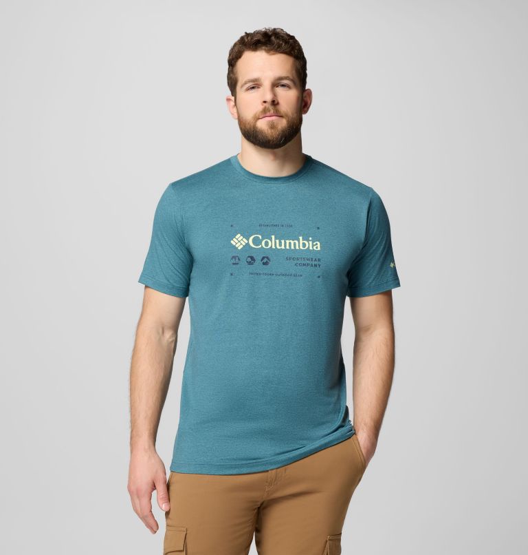Men's Kwick Hike Graphic Short Sleeve T-Shirt, Color: Everblue Heather, Iconic Brand, image 1