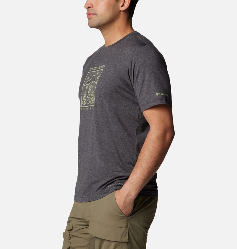 Men's Kwick Hike Technical T-Shirt, Color: Black Heather, Snowy Dreams, image 3