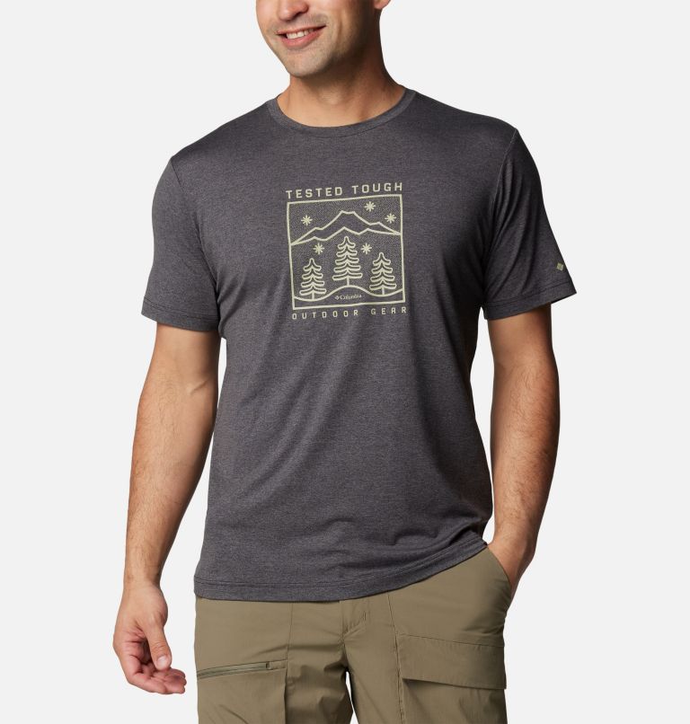Men's Kwick Hike Technical T-Shirt, Color: Black Heather, Snowy Dreams, image 1