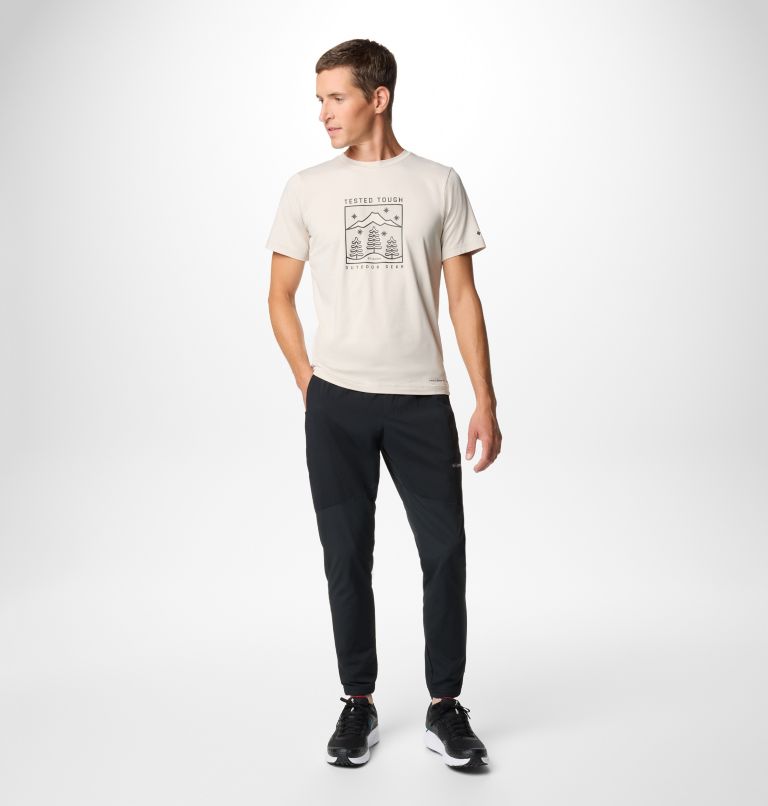 Men's Kwick Hike Technical T-Shirt, Color: Dark Stone Heather, Snowy Dreams, image 3