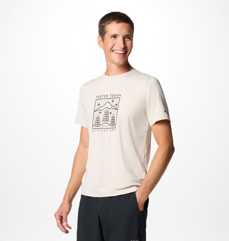 Men's Kwick Hike Technical T-Shirt, Color: Dark Stone Heather, Snowy Dreams, image 4