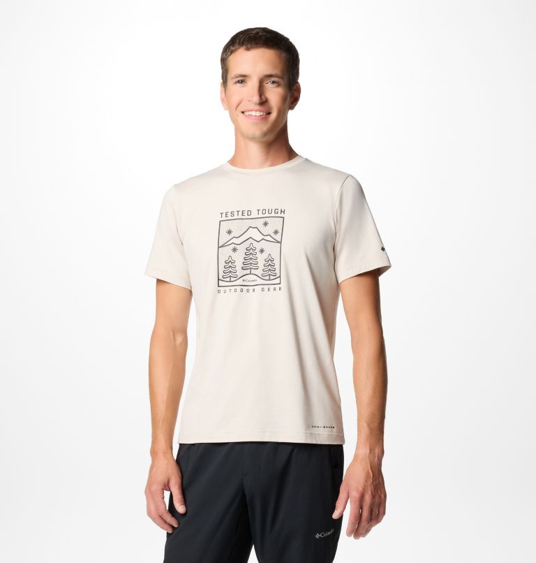 Men's Kwick Hike Technical T-Shirt, Color: Dark Stone Heather, Snowy Dreams, image 1