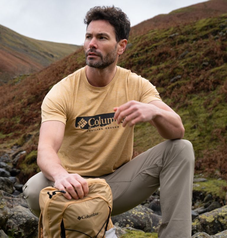 Kwick Hike Graphic SS Tee, Color: Light Camel Heather, CSC Box Treeline, image 7