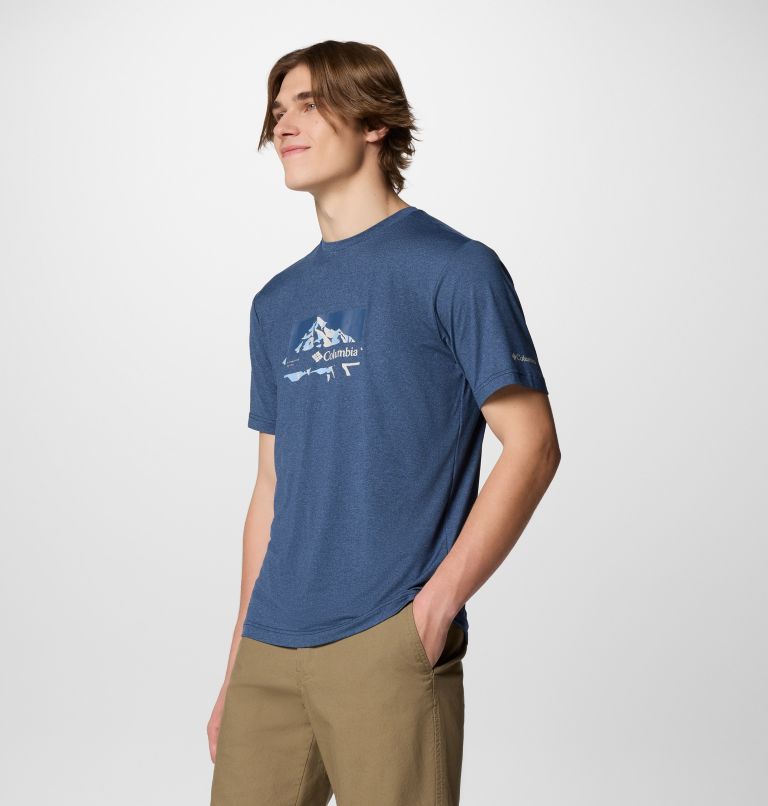 Kwick Hike Graphic SS Tee, Color: Collegiate Navy Heather, Peak Direction, image 3