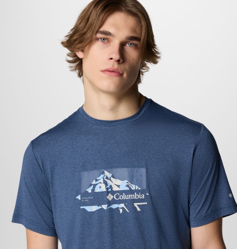 Kwick Hike Graphic SS Tee, Color: Collegiate Navy Heather, Peak Direction, image 4