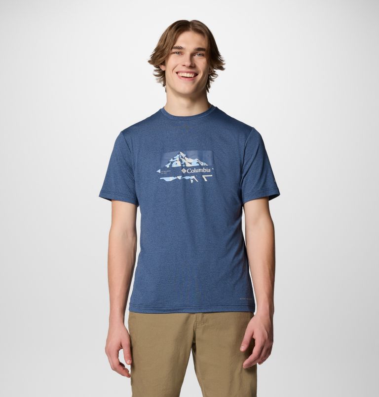 Kwick Hike Graphic SS Tee, Color: Collegiate Navy Heather, Peak Direction, image 1