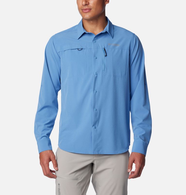 LRD Men's UPF 30 Long Sleeve Button Down Fishing Shirts Light Blue