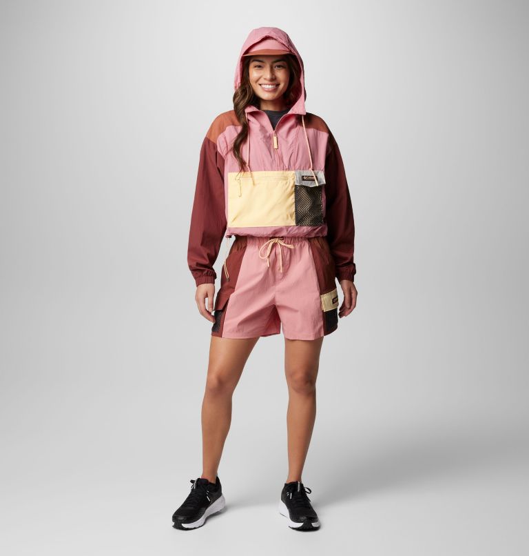 Women's Painted Peak Cropped Windbreaker, Color: Pink Agave, Spice, Auburn, Sunkissed, image 3
