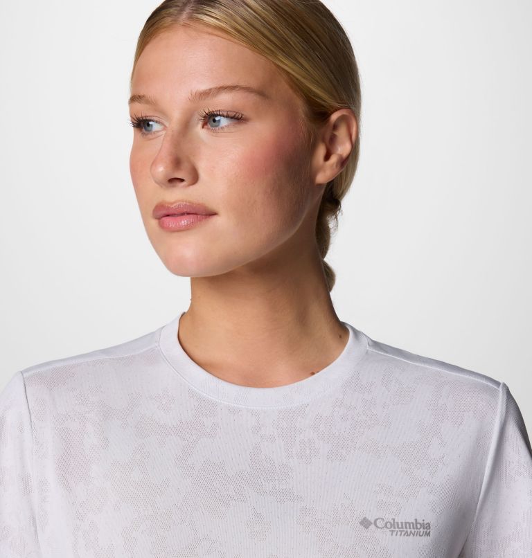 Women's Bluebird Canyon Short Sleeve Crew Shirt, Color: White Popflorid Jacquard, image 4