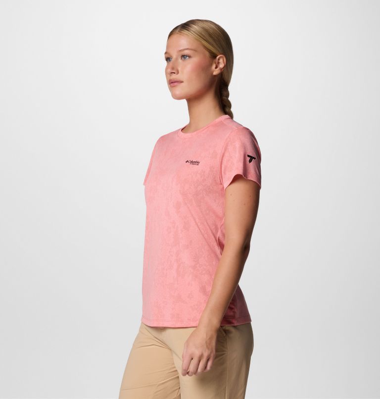 Women's Bluebird Canyon Short Sleeve Crew Shirt, Color: Alpenglow Popflorid Jacquard, image 3