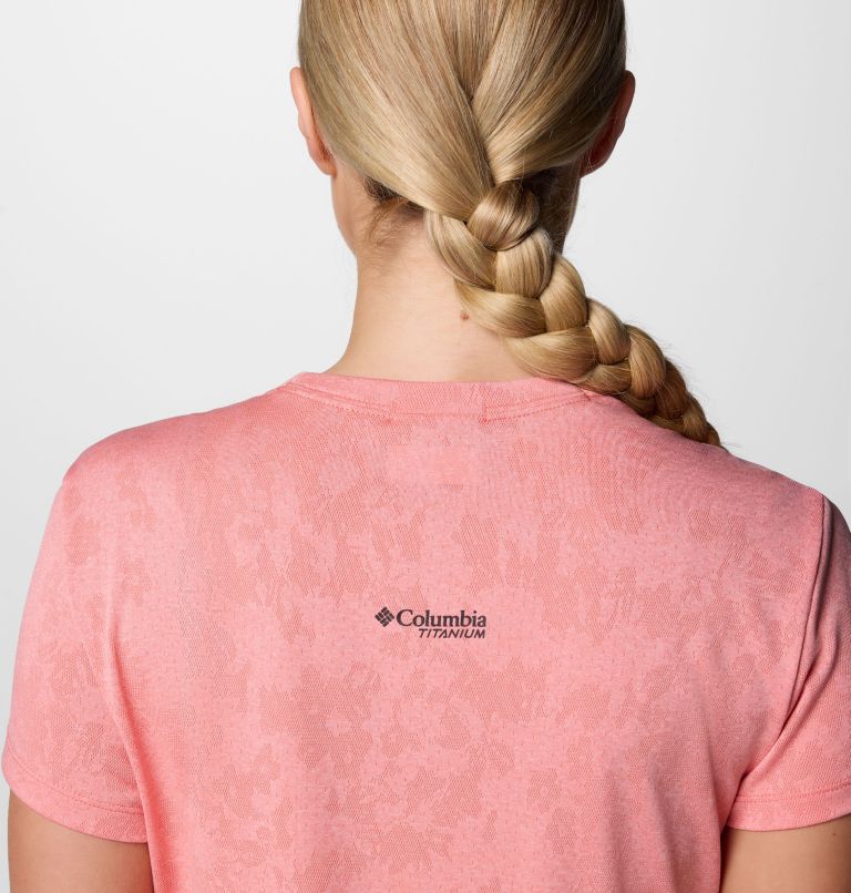 Women's Bluebird Canyon Short Sleeve Crew Shirt, Color: Alpenglow Popflorid Jacquard, image 5
