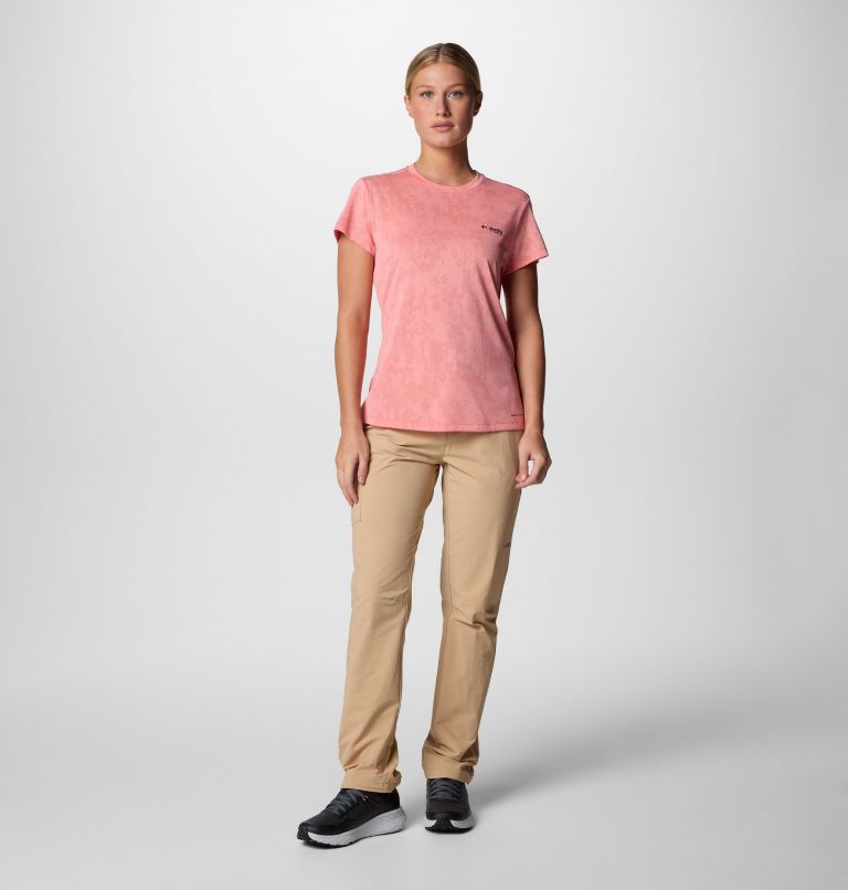Women's Bluebird Canyon Short Sleeve Crew Shirt, Color: Alpenglow Popflorid Jacquard, image 6