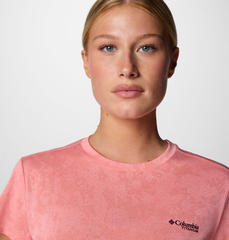 Women's Bluebird Canyon Technical T-Shirt, Color: Alpenglow Popflorid Jacquard, image 4