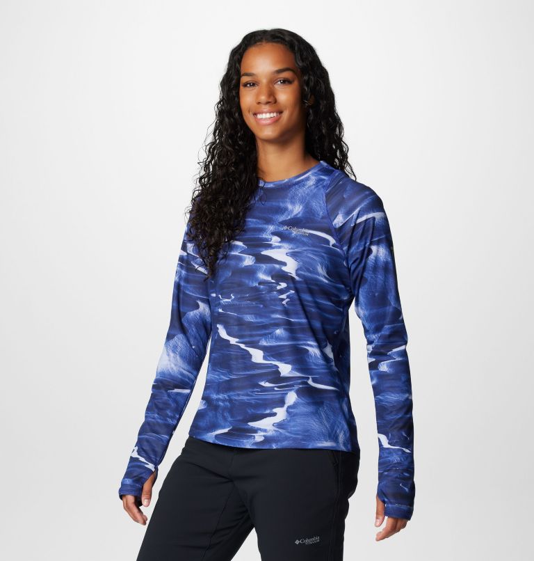 Women's Summit Valley Long Sleeve Crew, Color: Clematis Blue Windblown, image 4