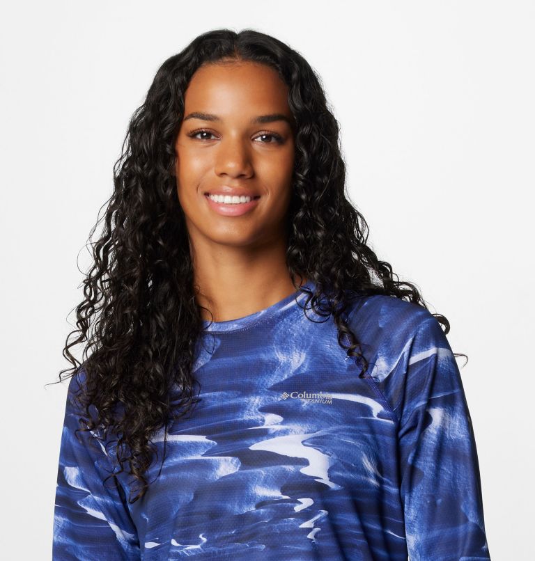 Women's Summit Valley Long Sleeve Crew, Color: Clematis Blue Windblown, image 5
