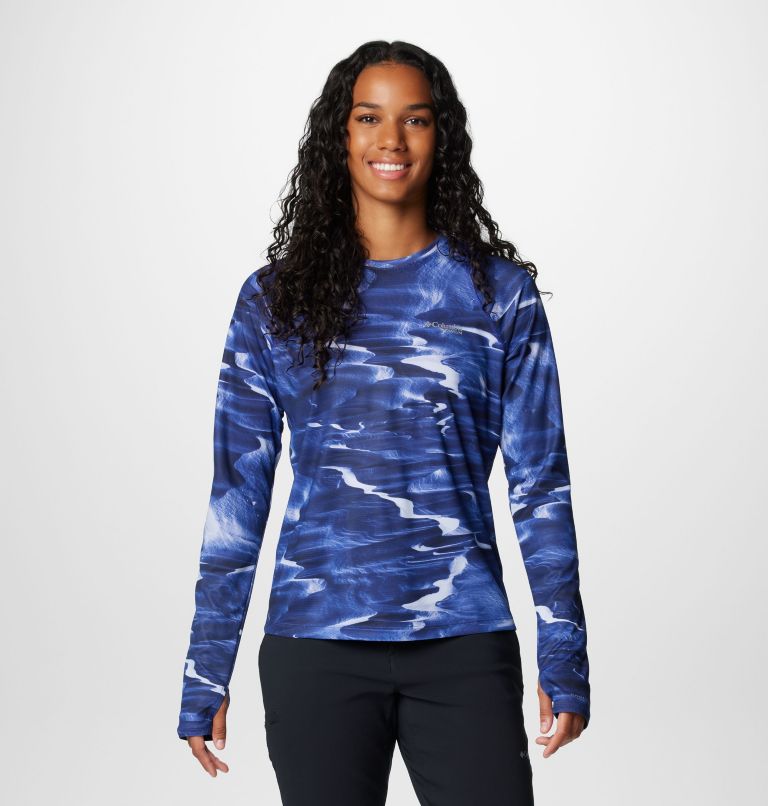 Women's Summit Valley Long Sleeve Crew, Color: Clematis Blue Windblown, image 1