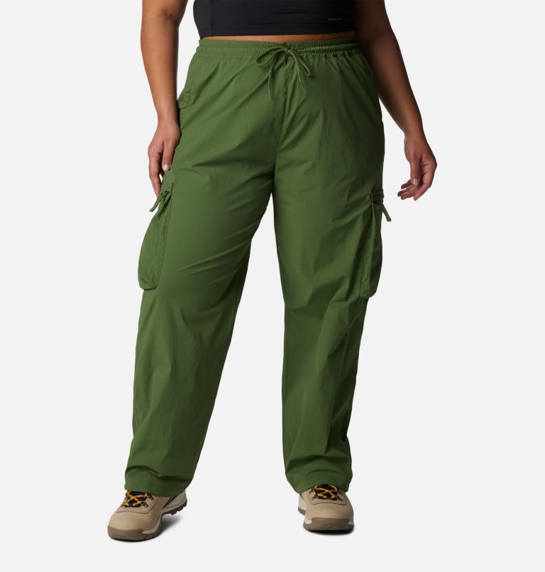 Poskho XL Womens Utility Travel Pants Drawstring Elastic Waist Zip Pockets  Green