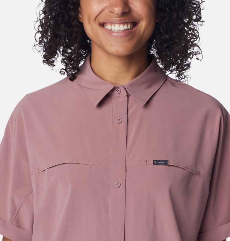 Women's Boundless Trek Short Sleeve Button Up, Color: Fig, image 4