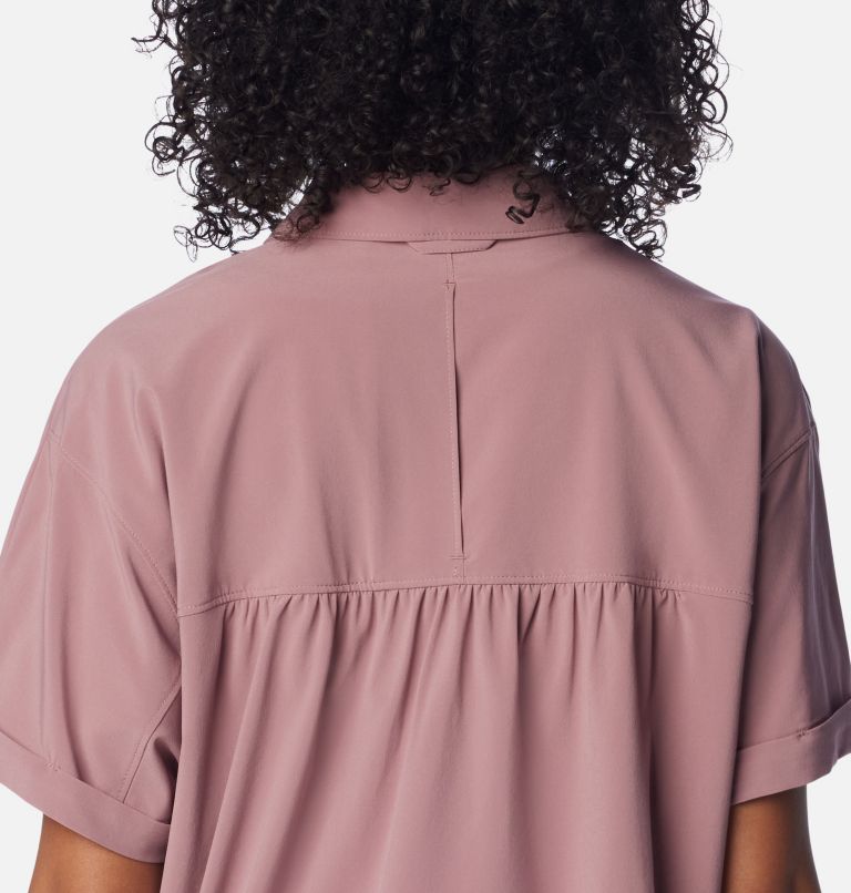 Women's Boundless Trek Short Sleeve Button Up, Color: Fig, image 5