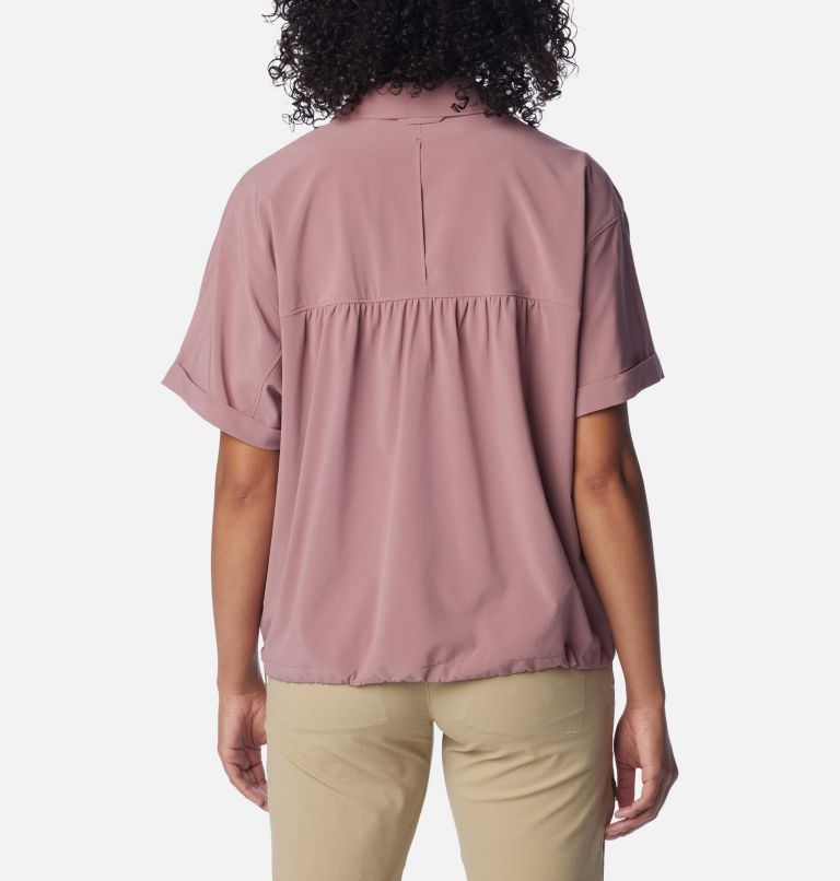 Women's Boundless Trek Short Sleeve Button Up, Color: Fig, image 2