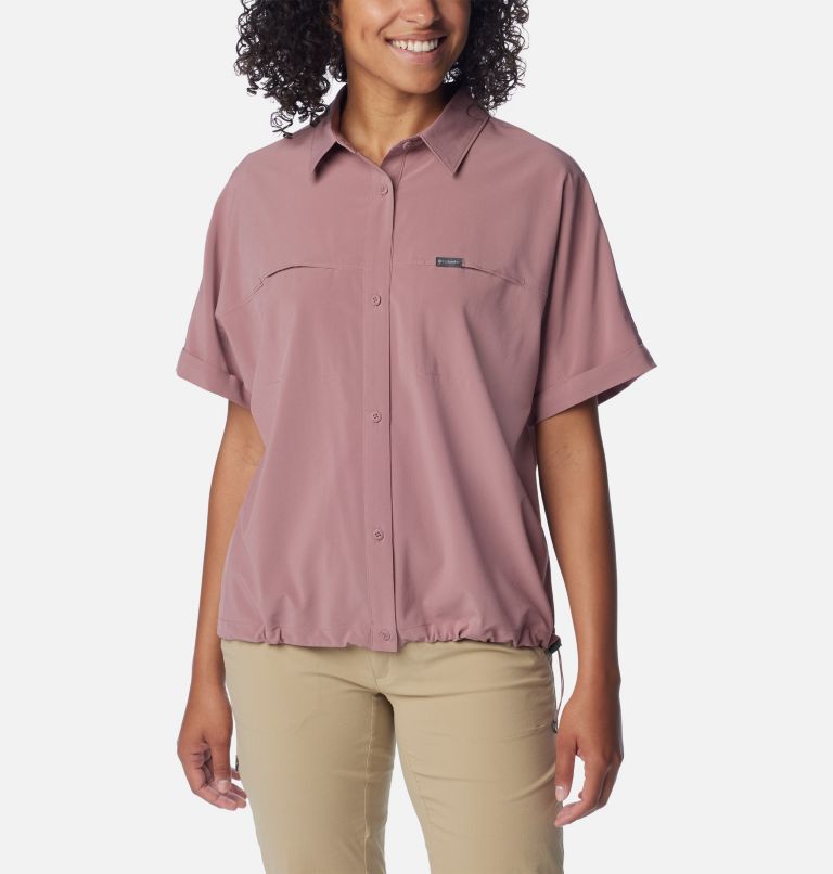 Women's Boundless Trek Short Sleeve Button Up, Color: Fig, image 1