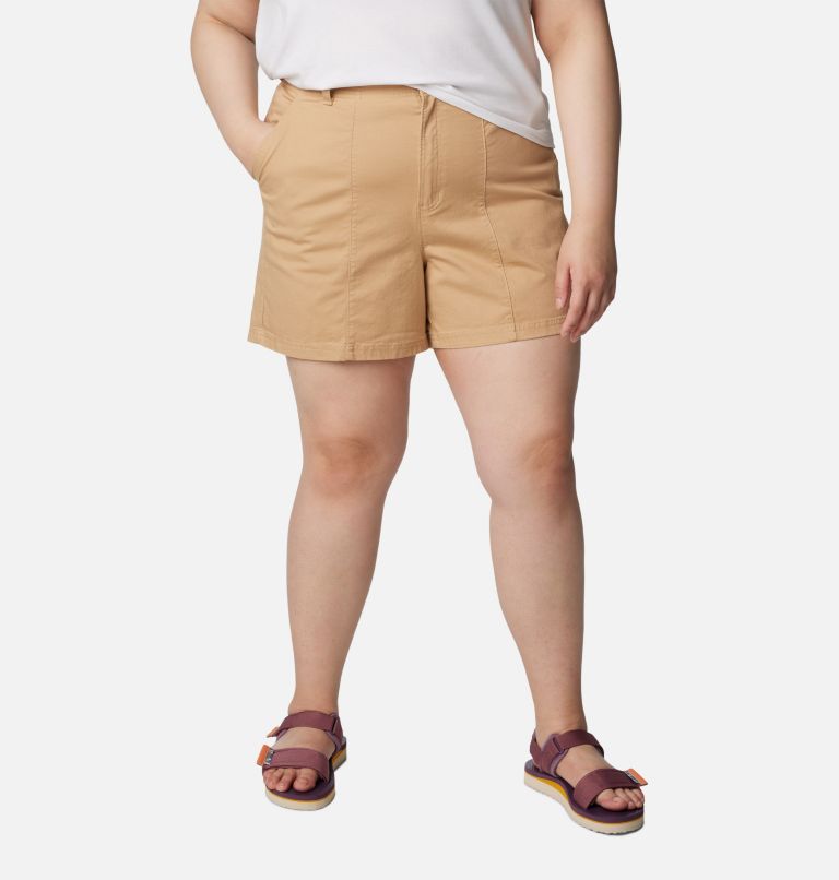 Thumbnail: Women's Calico Basin Cotton Shorts - Plus Size, Color: Canoe, image 1