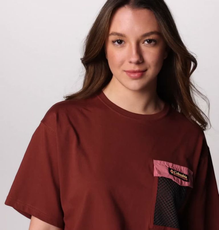 Women's Painted Peak Short Sleeve Knit Cropped T-Shirt, Color: Spice, Pink Agave