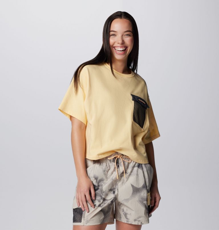 T-shirt court à manches courtes en tricot Painted Peak pour femme, Color: Sunkissed, Shark, image 6