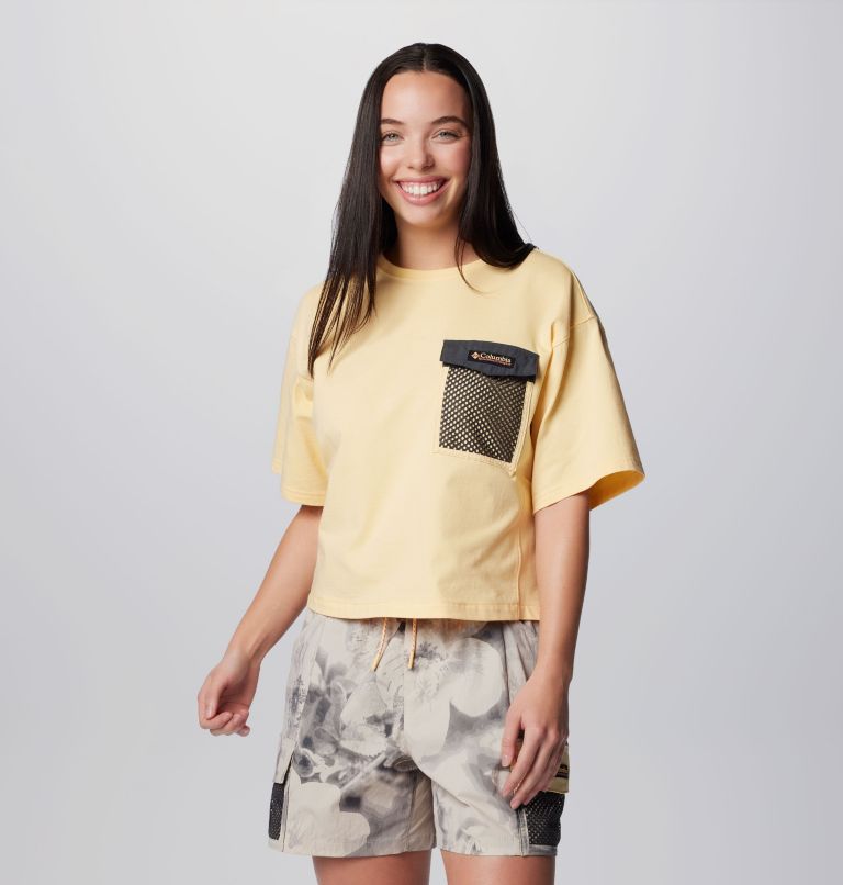 T-shirt court à manches courtes en tricot Painted Peak pour femme, Color: Sunkissed, Shark, image 1
