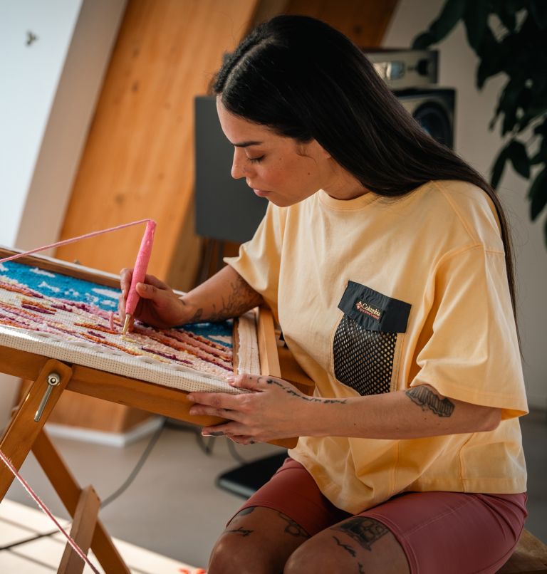 Women's Painted Peak Short Sleeve Knit Cropped T-Shirt, Color: Sunkissed, Shark, image 7