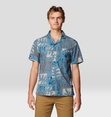 Men's Trail Sender Camp Shirt, Color: Adriatic Blue Meadows Print, image 1
