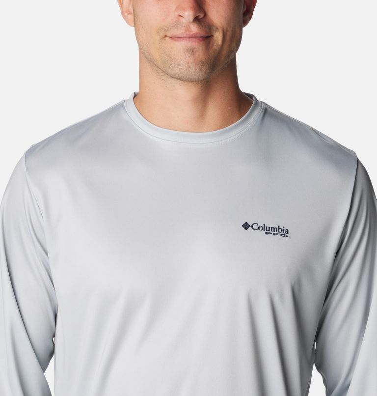 Men's PFG Terminal Tackle Fins and Stripes Long Sleeve Shirt, Color: Cool Grey, Fins & Stripes, image 4