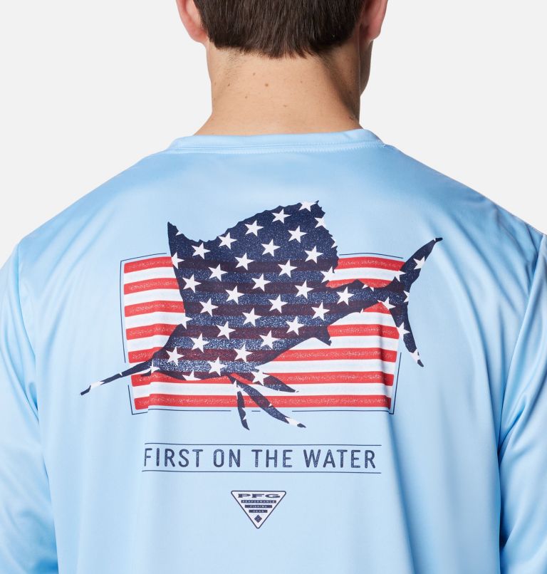 Men's PFG Terminal Tackle Fins and Stripes Long Sleeve Shirt, Color: Sail, Fins & Stripes, image 5