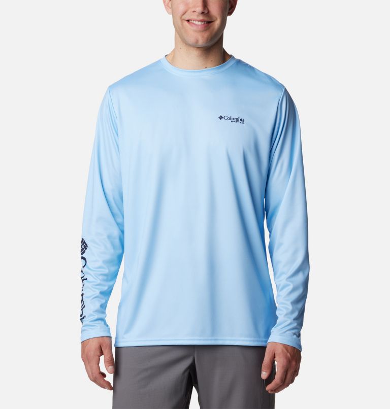 Men's PFG Terminal Tackle Fins and Stripes Long Sleeve Shirt, Color: Sail, Fins & Stripes, image 2