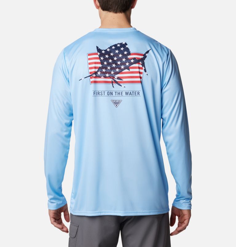 Men's PFG Terminal Tackle Fins and Stripes Long Sleeve Shirt, Color: Sail, Fins & Stripes, image 1