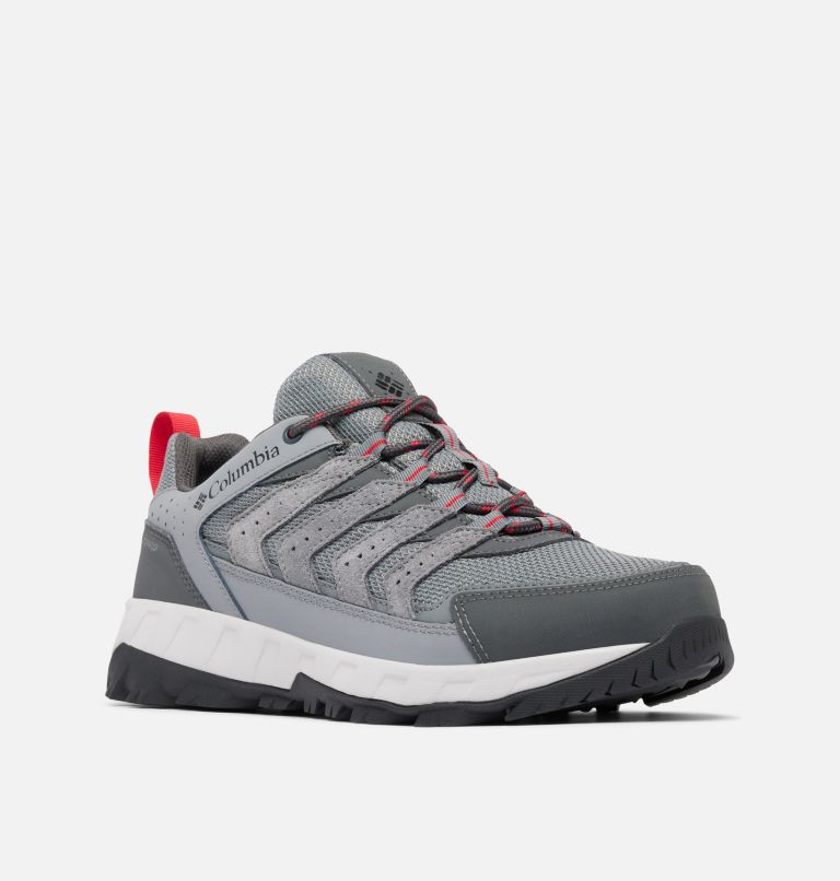 Men's Strata Trail Low Waterproof Shoe - Wide, Color: Ti Grey Steel, Mountain Red, image 3
