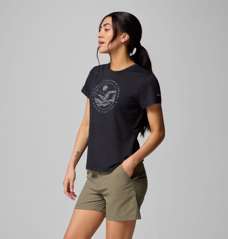 Women's Sloan Ridge Graphic Short Sleeve T-Shirt, Color: Black, Linear Landscape, image 3
