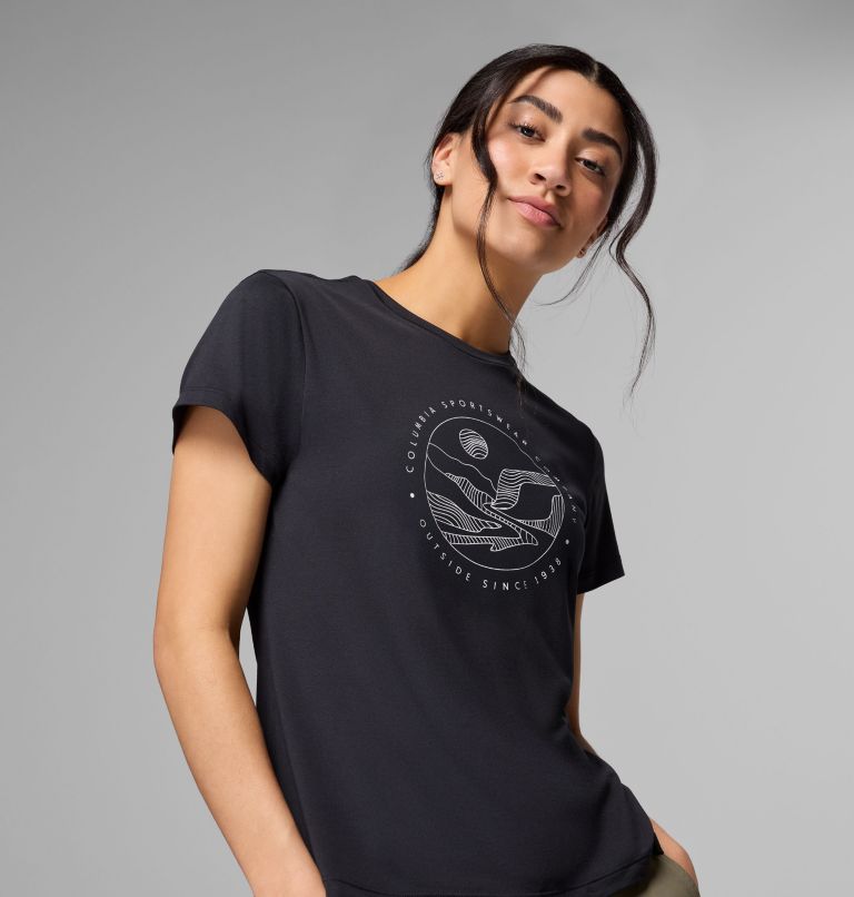 Women's Sloan Ridge Graphic Short Sleeve T-Shirt, Color: Black, Linear Landscape, image 4