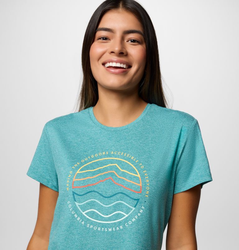 Women's Sloan Ridge Technical Graphic T-Shirt, Color: Teal, Find Your Trail, image 4