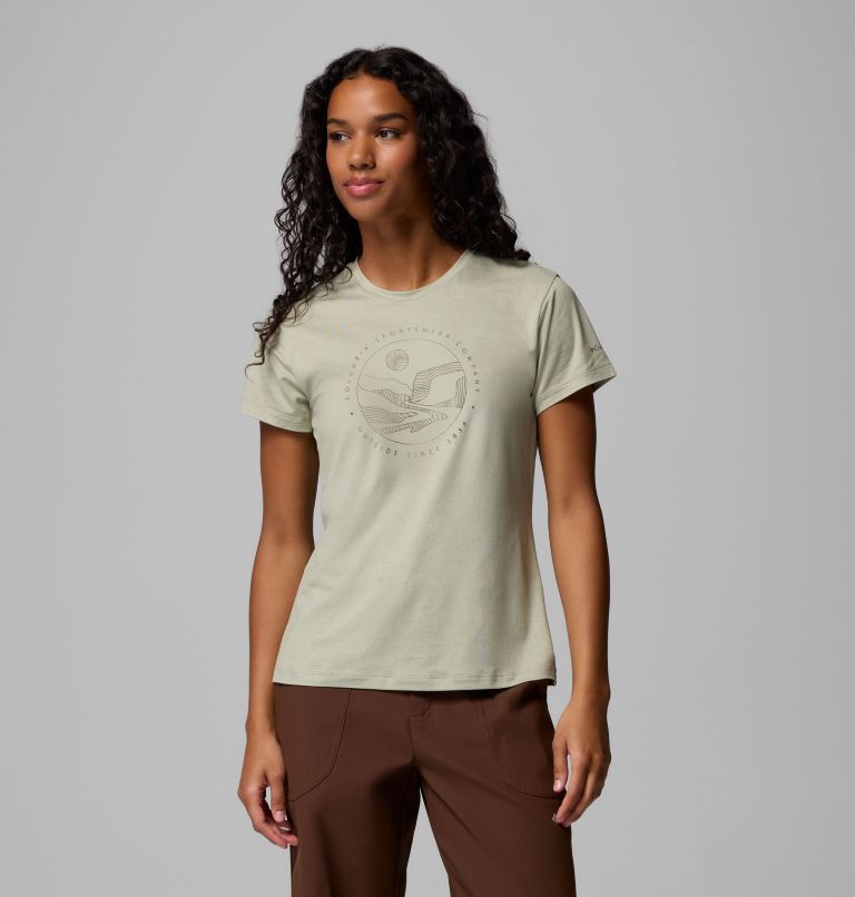 Camiseta técnica estampada Sloan Ridge para mujer, Color: Safari, Linear Landscape, image 1