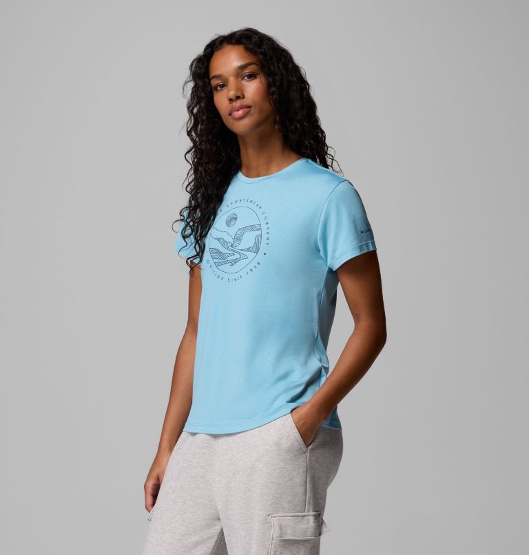 T-shirt Graphique Technique Solan Ridge Femme, Color: Vintage Blue, Linear Landscape, image 4