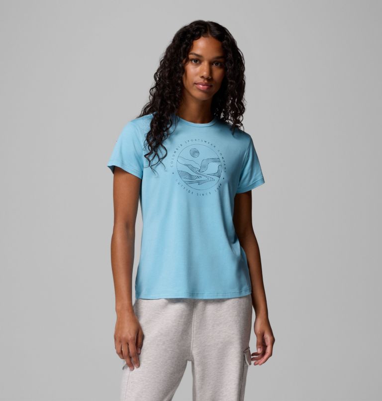 T-shirt Graphique Technique Solan Ridge Femme, Color: Vintage Blue, Linear Landscape, image 1