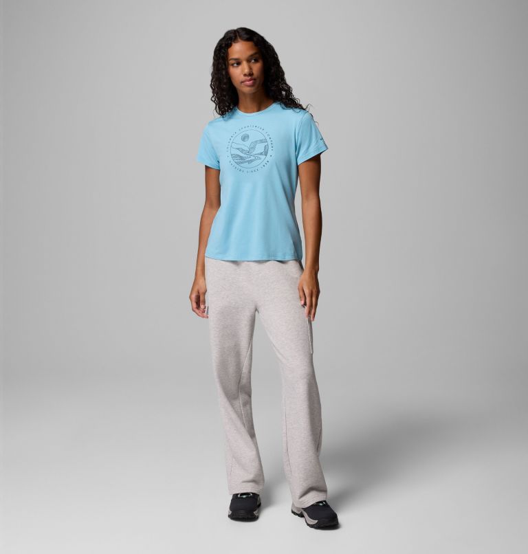 T-shirt Graphique Technique Solan Ridge Femme, Color: Vintage Blue, Linear Landscape, image 2