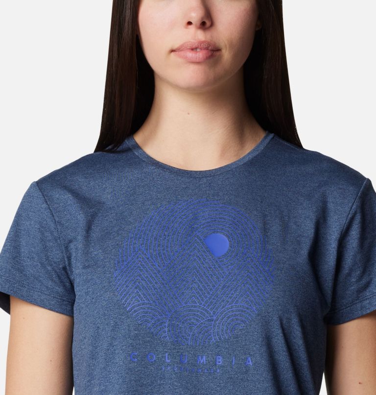 Women's Sloan Ridge Technical Graphic T-Shirt, Color: Collegiate Navy Heather, Linear Landscap, image 4
