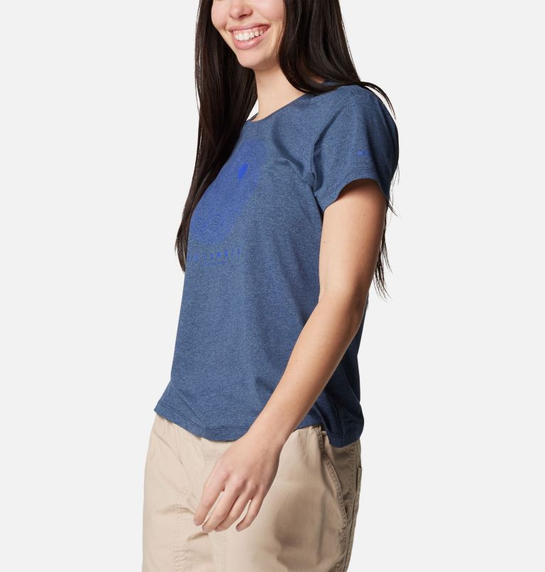 Women's Sloan Ridge Technical Graphic T-Shirt, Color: Collegiate Navy Heather, Linear Landscap, image 5