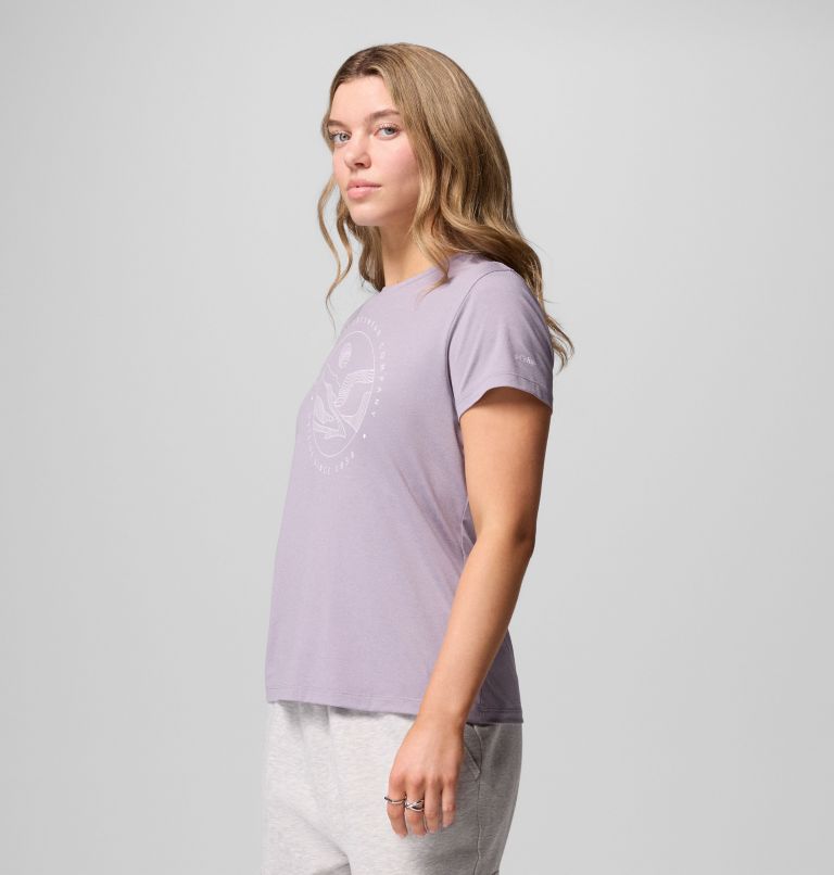 Women's Sloan Ridge Graphic Short Sleeve T-Shirt, Color: Shale Purple, Linear Landscape, image 3