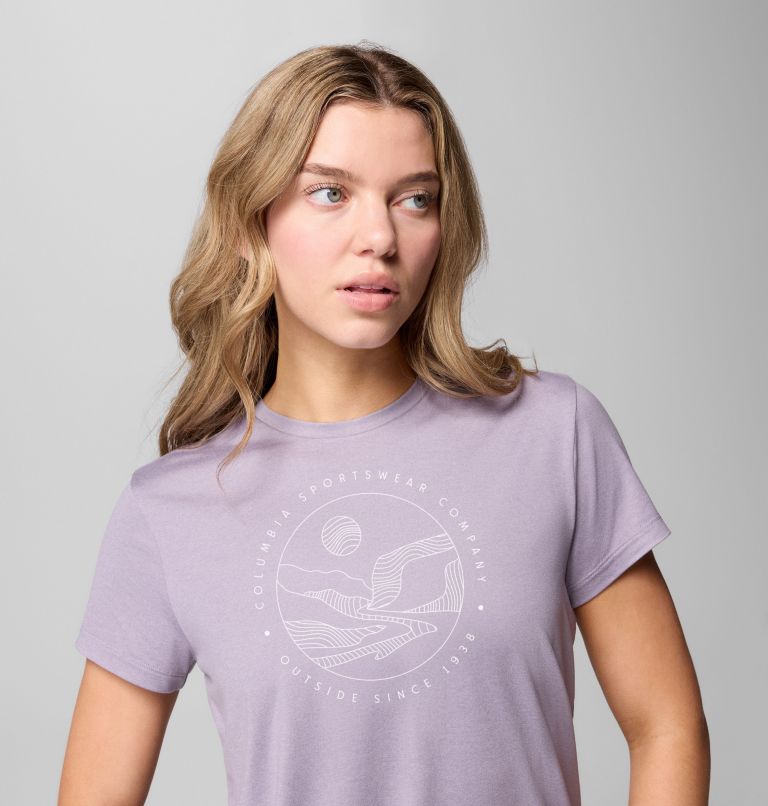 Women's Sloan Ridge Graphic Short Sleeve T-Shirt, Color: Shale Purple, Linear Landscape, image 4