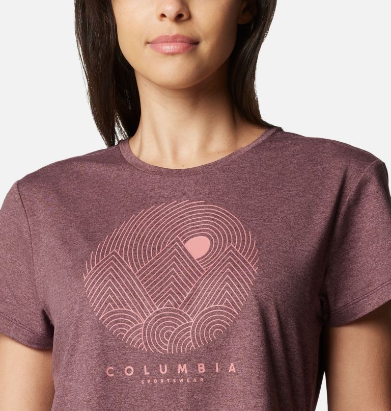 Women's Sloan Ridge Technical Graphic T-Shirt, Color: Moonvista Heather, Linear Landscape, image 4