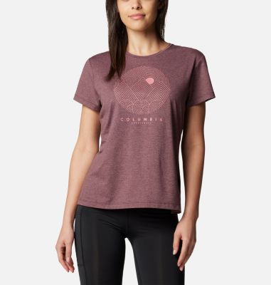 Women's Sloan Ridge Technical Graphic T-Shirt, Color: Moonvista Heather, Linear Landscape, image 1