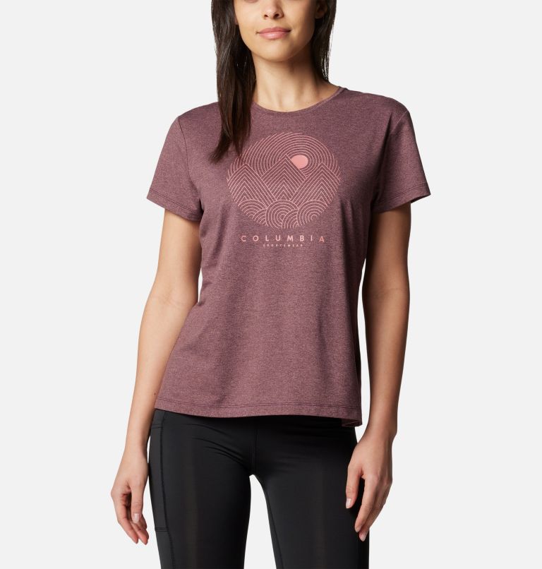 Women's Sloan Ridge Technical Graphic T-Shirt, Color: Moonvista Heather, Linear Landscape, image 1